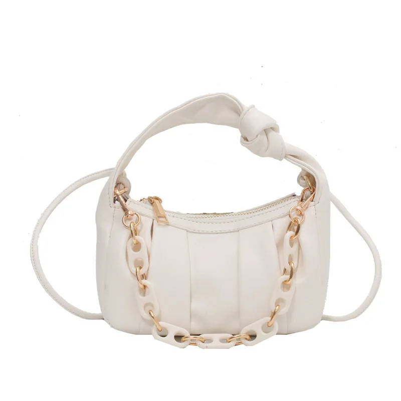 

Pleated Design Small Chain Shoulder Crossbody Bags for Women 2021 Summer Fashion Quality Pu Leather Underarm Handbag Travel Tote