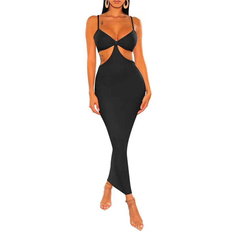 

Holiday Knitted Maxi Dresses for Women Summer 2021 Elegant Sexy Party Cut Out Backless Bodycon Dress Streetwear Vestidos