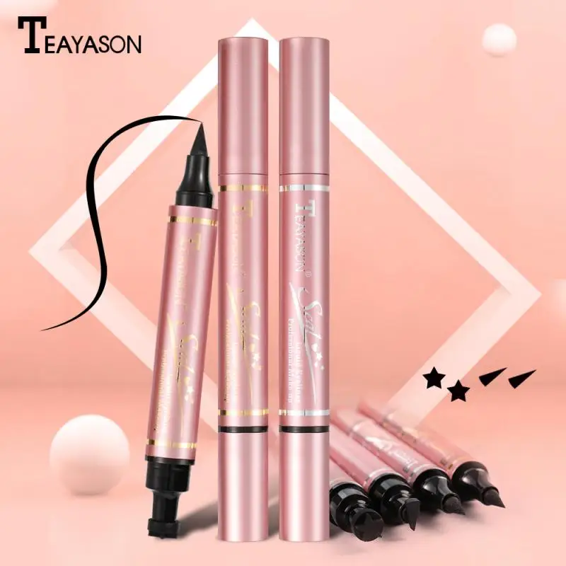 2 In 1 Eyeliner With Stamp Black Double Head Seal Triangle Star Waterproof Quick Dry Smooth Pen Makeup TSLM1 |