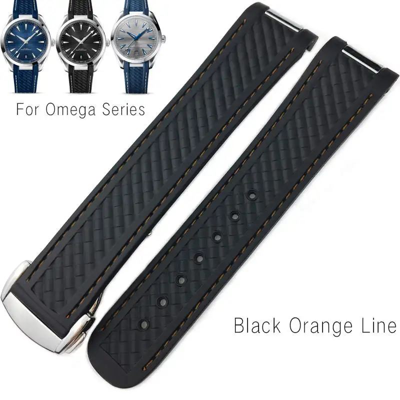 19 мм 20 мм силиконовый резиновый ремешок для часов подходит для Omega AT150 Seamaster 600 Speedmaster GMT DE VELLE серии Аксессуары для часов - Цвет ремешка: black orange line