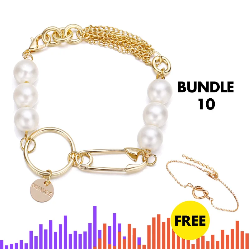 Bundle10 IF ME очаровательные Многослойные жемчужные монеты сердце цепочка браслет браслеты для женщин модные золотые серебряные Звездные фигурные браслеты ювелирные изделия Новинка - Окраска металла: Bundle10