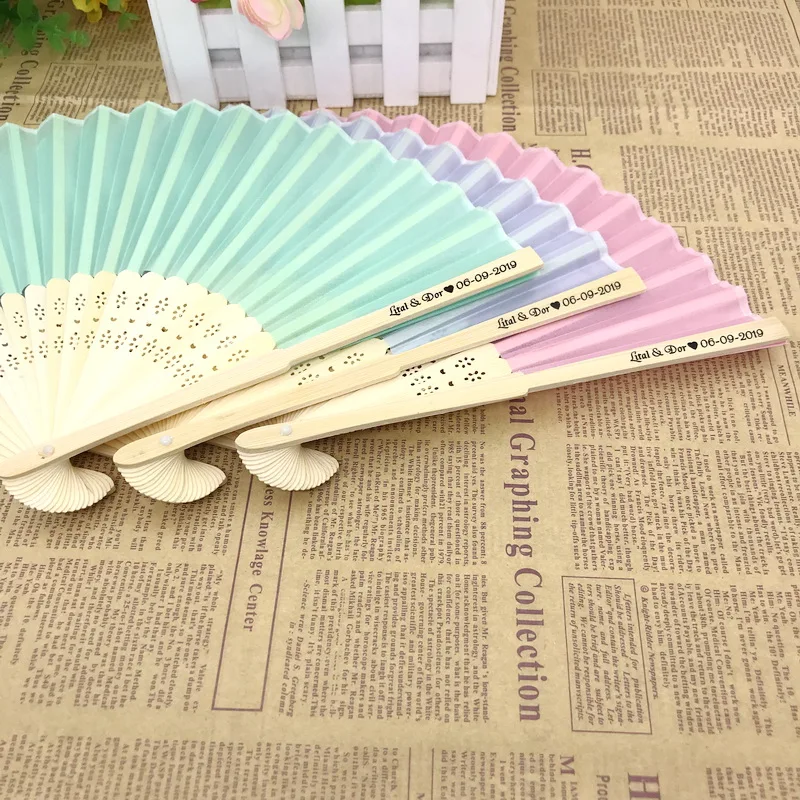 

35/36PCS Personalized Luxurious Silk Fold Hand Fan Customized Wedding Date&Name Foldable Bamboo Fan Mix Color Available