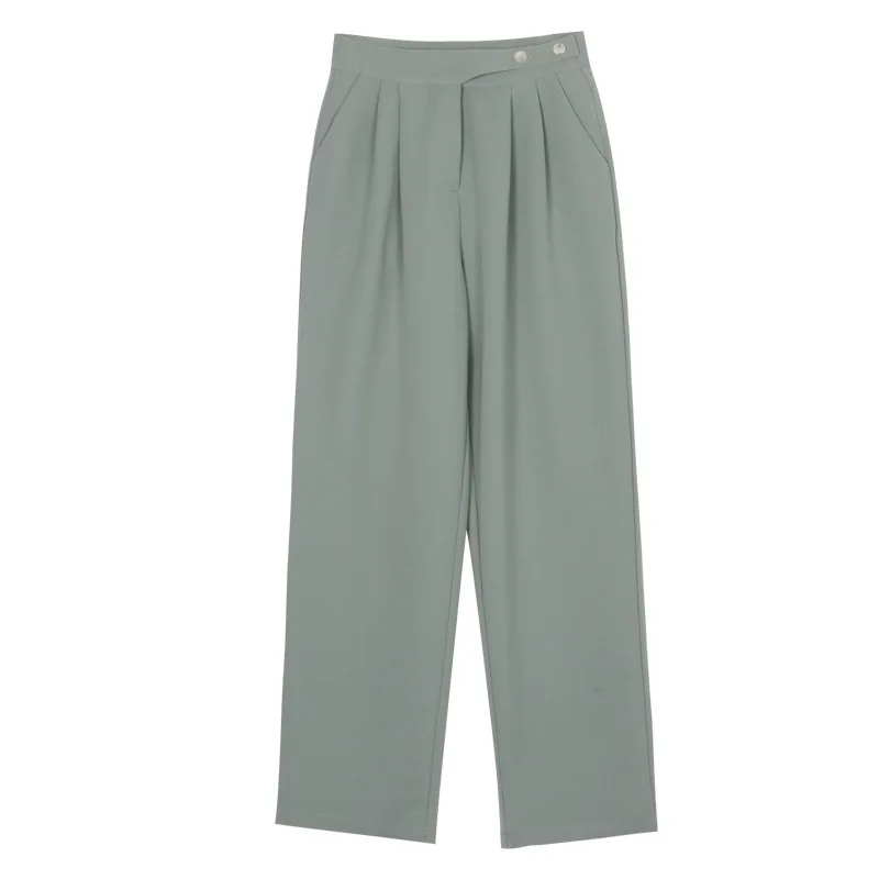 

Fold waist head slacks female spring 2021 han edition of tall waist straight wide-legged pants mopping the drape dress pants
