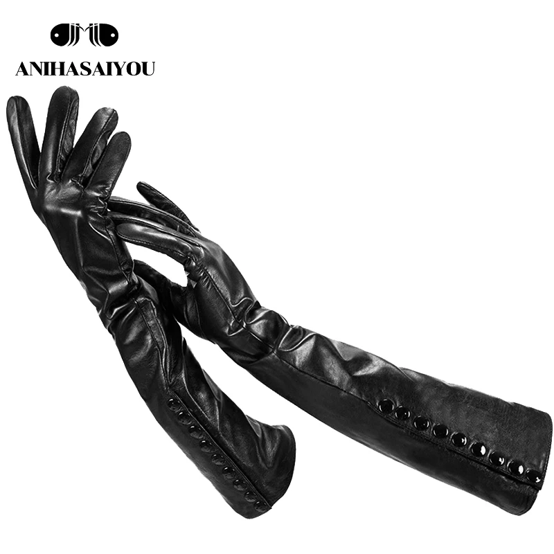 Модные зимние длинные кожаные перчатки для женщин женские из овчины теплые