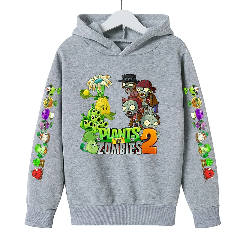 

Girls Hooded Sweatshirt 2021 Fashion Plant VS Zombie Printed Jacket Spring and Autumn Cartoon Pullover Sweater Boys Tops Kids 12