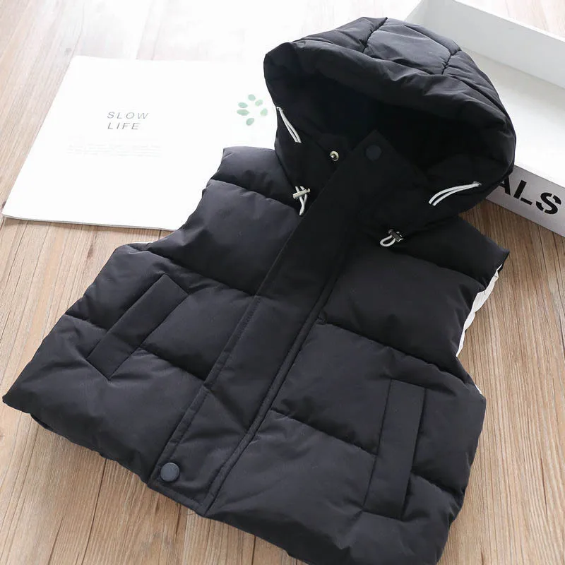 Теплый жилет на подкладке из хлопка с капюшоном для девочек сезон осень зима