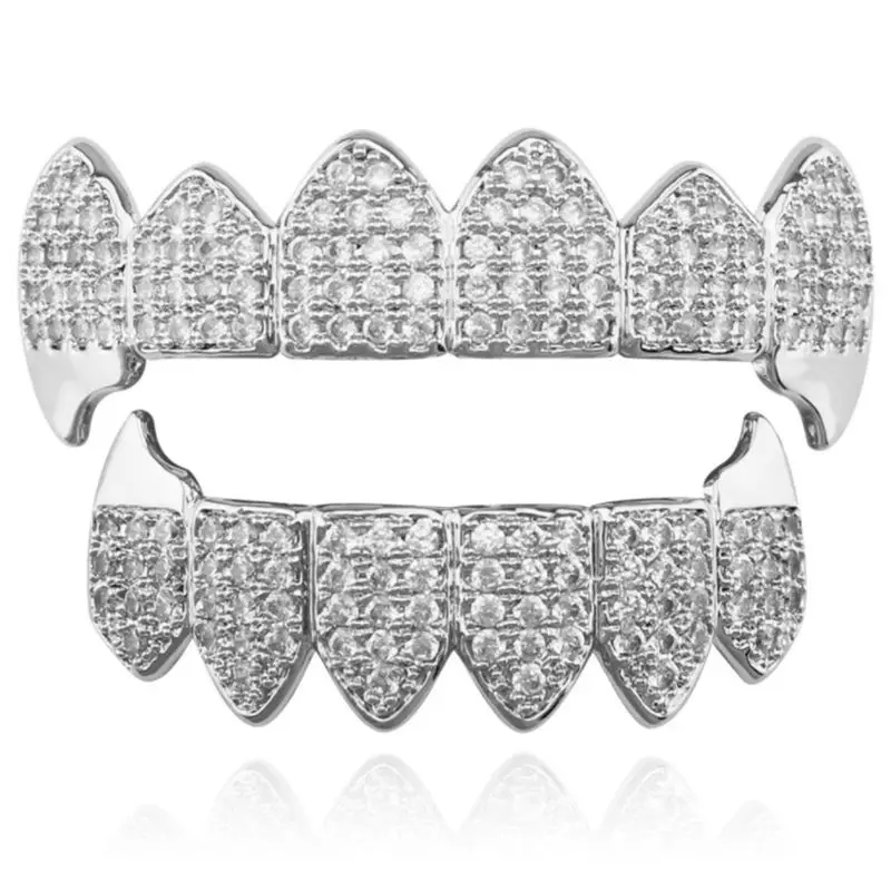 

Silver Plated Top & Bottom Grillz Mouth Teeth Grills High Quality, Silver