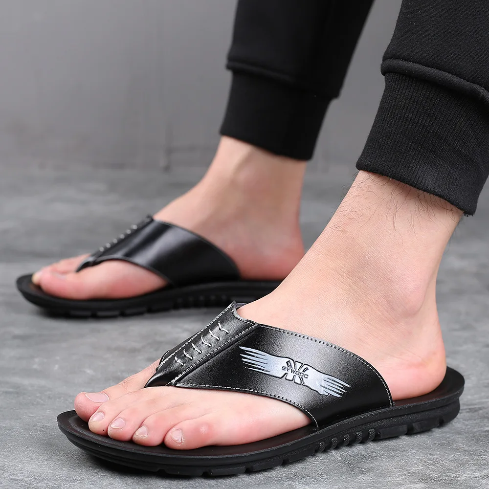 

Summer Sandals Men Leather Classic Roman Open-toed Slipper Outdoor Beach Rubber Summer Shoes Flip Flop Water Sandals