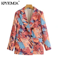 kpytomoa women 2021 fashion double breasted print blazer coat vintage long sleeve pockets female outerwear chic tops