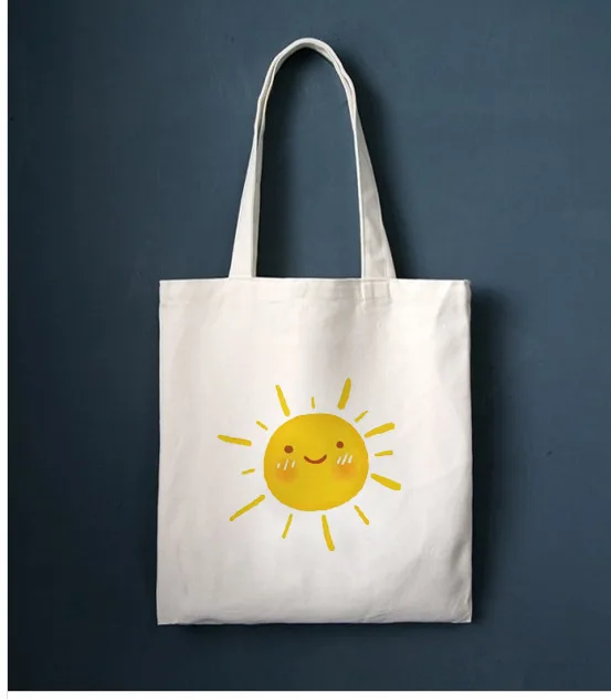 Женские холщовые сумки через плечо черные для покупок с принтом от солнца