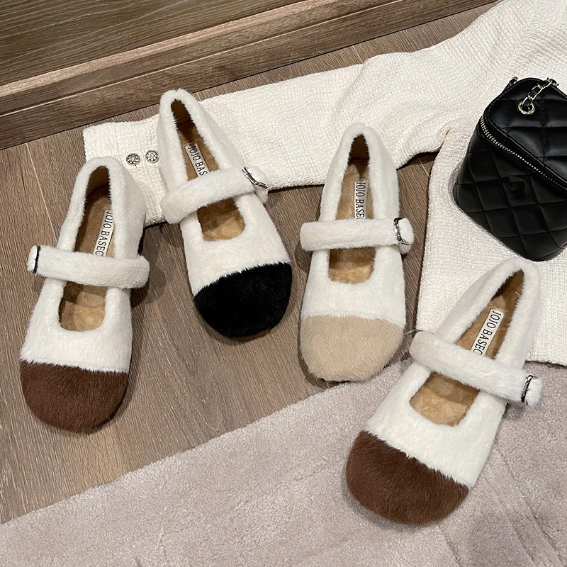 

Mixed Colors Round Toe Moccasin Shoes Casual Female Sneakers 2021 Fashion Women's Loafers Fur Moccasins Winter Modis New Basic M
