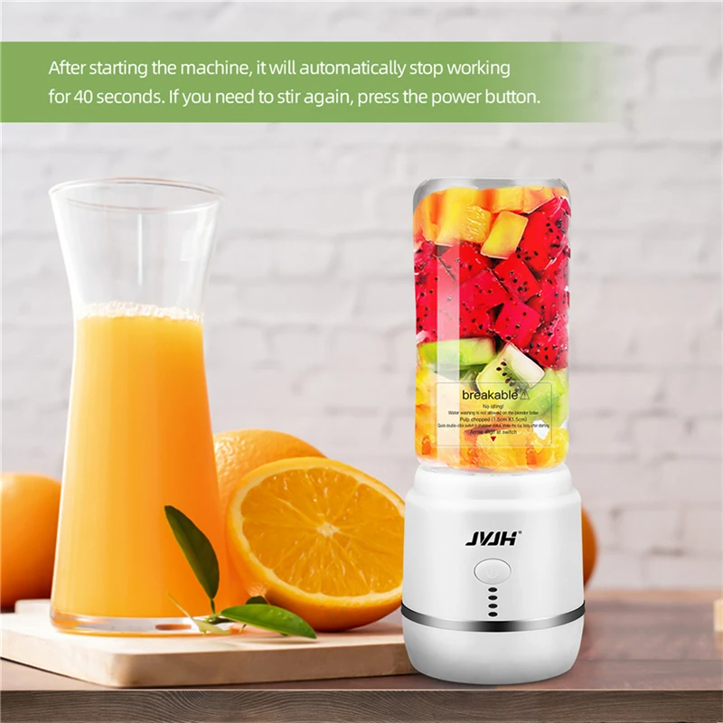 

JVJH 400ml Portable Blender USB Cordless Mixer Electric juicer Machine 6 Blades Smoothie Fruit Juice Food Processor Maker Blend