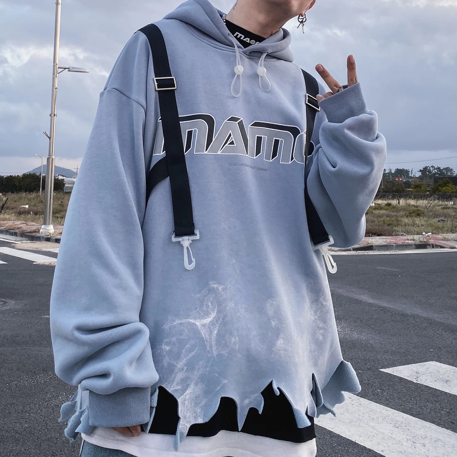 Мужские толстовки с капюшоном Smog Damage Strap повседневные хлопковые пуловеры в стиле