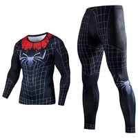 men set sport suit gym wear workout clothes long sleeve top and leggings fitness sportswear superhero tracksuits running clothes