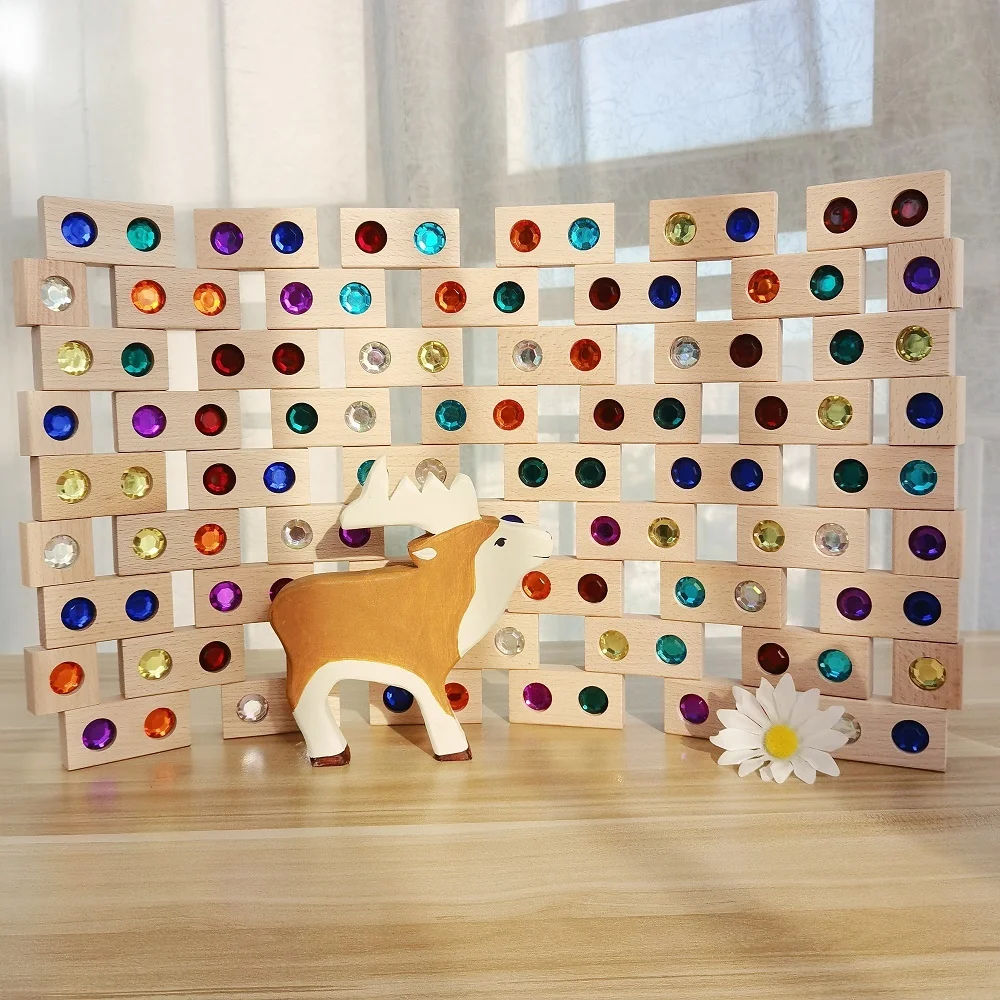 

New Wooden Toy Gems Blocks Rainbow Stacking Jenga Blocks Toys Natural Wood Blocks Kids Blocks Educational Houten Speelgoed