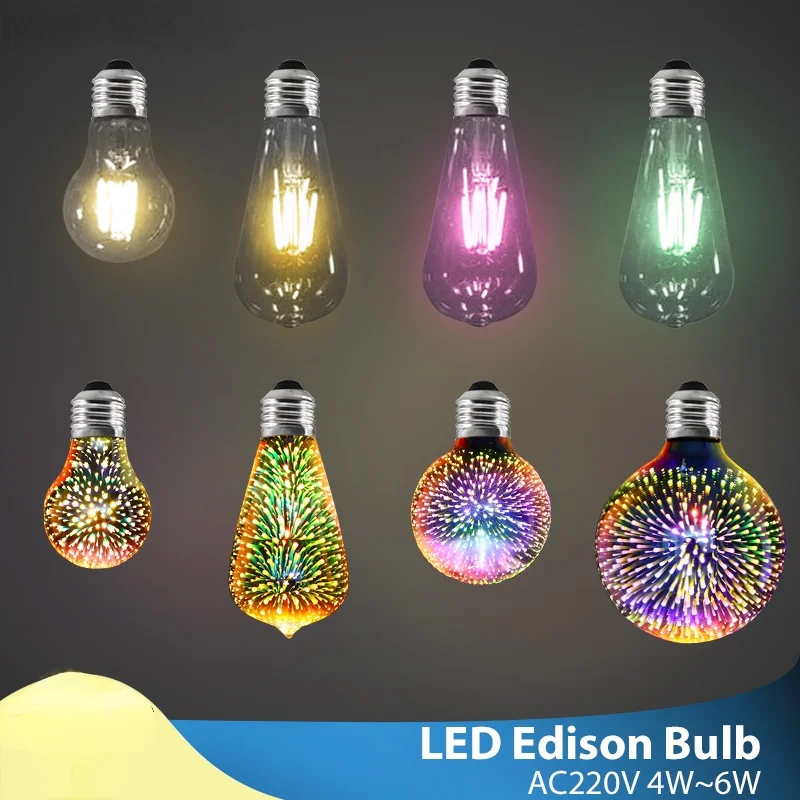 

Светодиодная лампочка для украшения праздника, 6 Вт, 220 В, 3D фейерверк Эдисона светодиодный светильник почка для рождества, Хэллоуина, новинк...