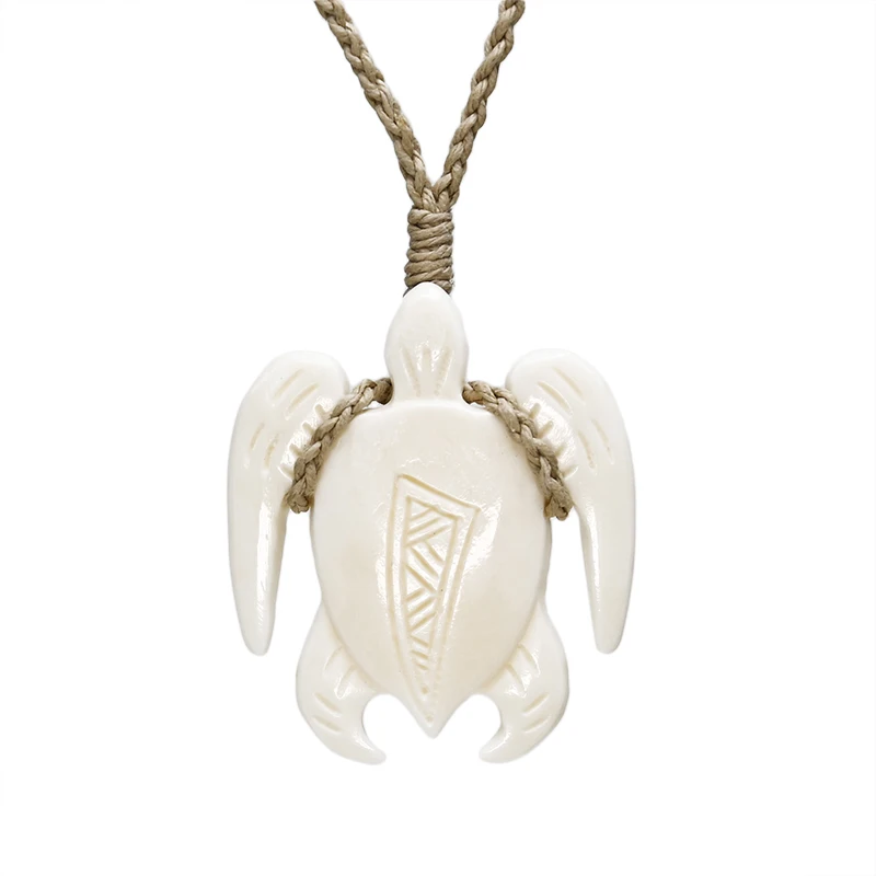 

NGX078 Handmade Man Jewelry New Zealand Maori Tribes Pendant Yak Bone Sea Turtles Womens Hemp Rope Weaving Necklace for Surfing