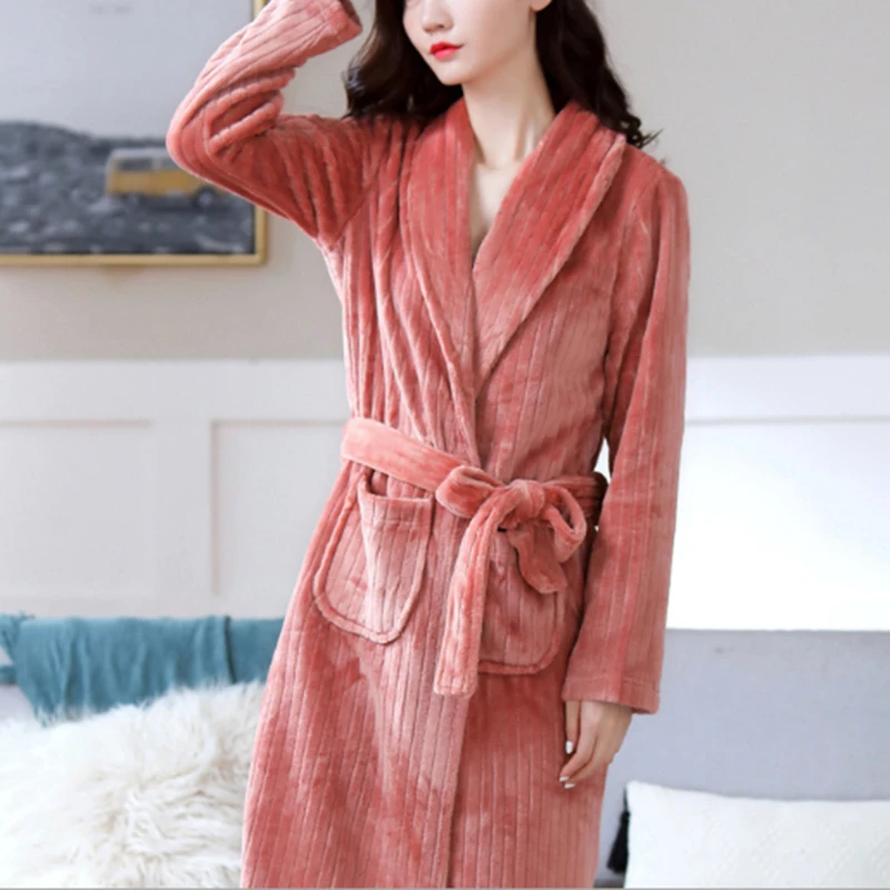 

Thick Warm Winter Bathrobe Women Soft Solid Kimono Bath Robe Girl Dressing Gown For Women Flannel Robes