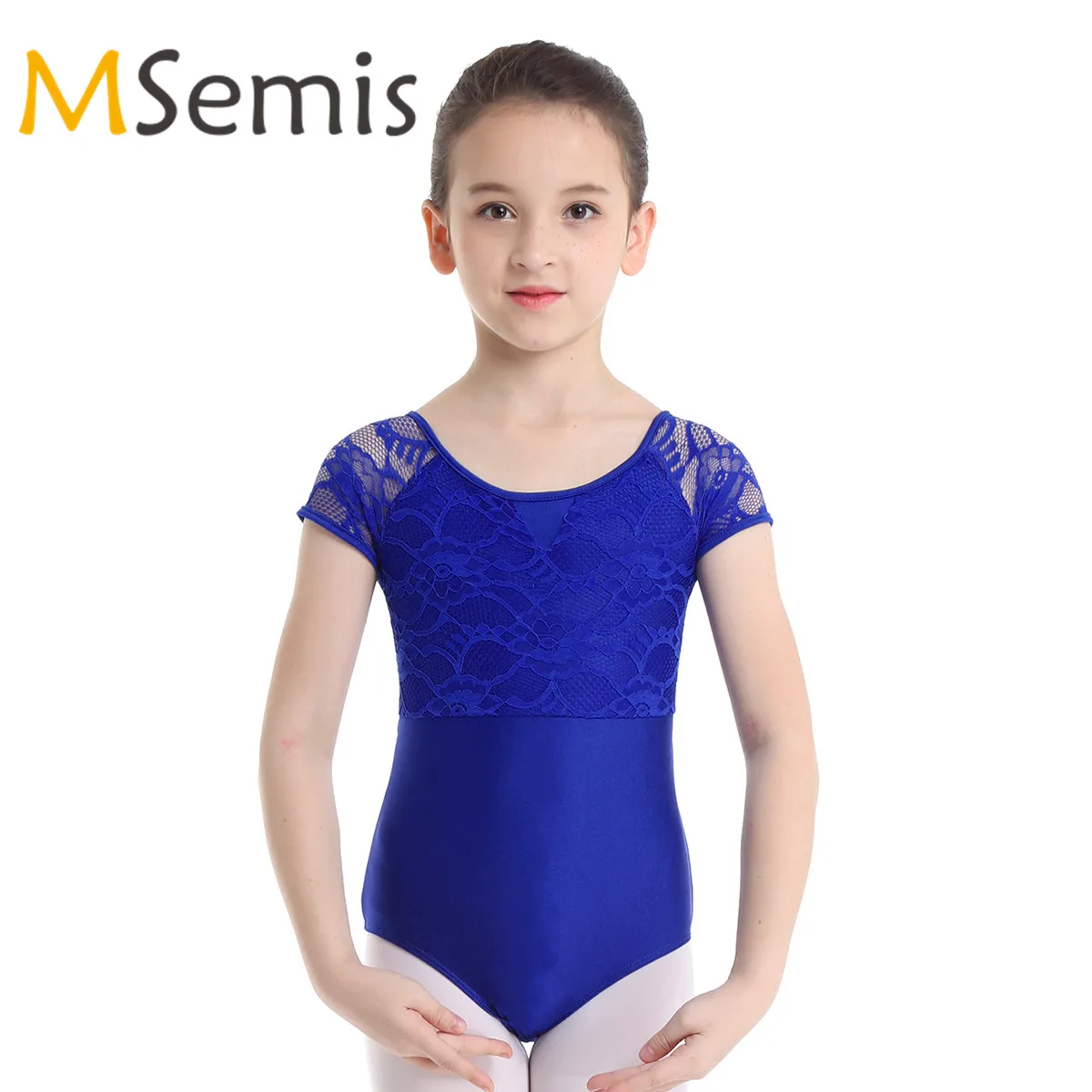Детский гимнастический купальник для девочек танцев с короткими рукавами