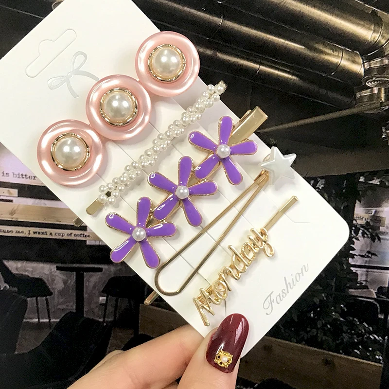 

2021 New Women Girls Pearl Crystal Hairpins Side Clip Hair Jewelry Trendy Geometric Headwear Fashion Hair Accessories Barrettes