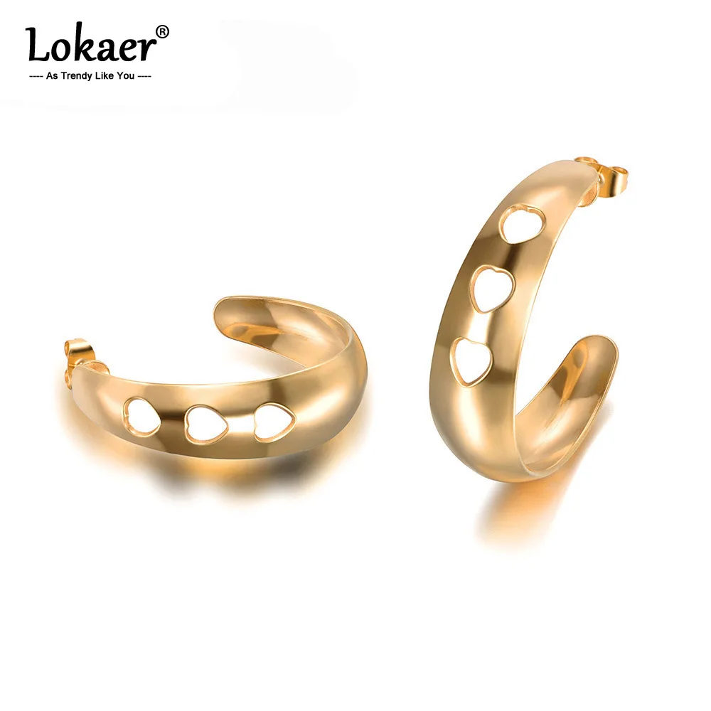 Lokaer богемные серьги-гвоздики из нержавеющей стали золотого и сердечко