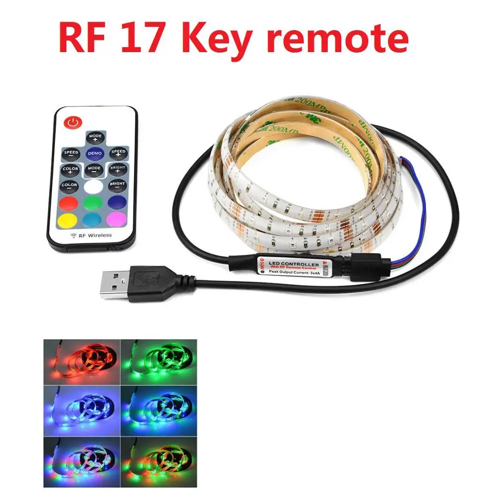 17key controller RGB 5 В USB Power LED свет 2835 SMD RGB подсветка LED Шкаф Кухонный светильник 1M 2M 3M 4M 5M лампа лента Для Шкафа Шкаф Шкаф Шкаф ТВ фон светодиодное Диодное Освещение - Цвет: 17key controller RGB