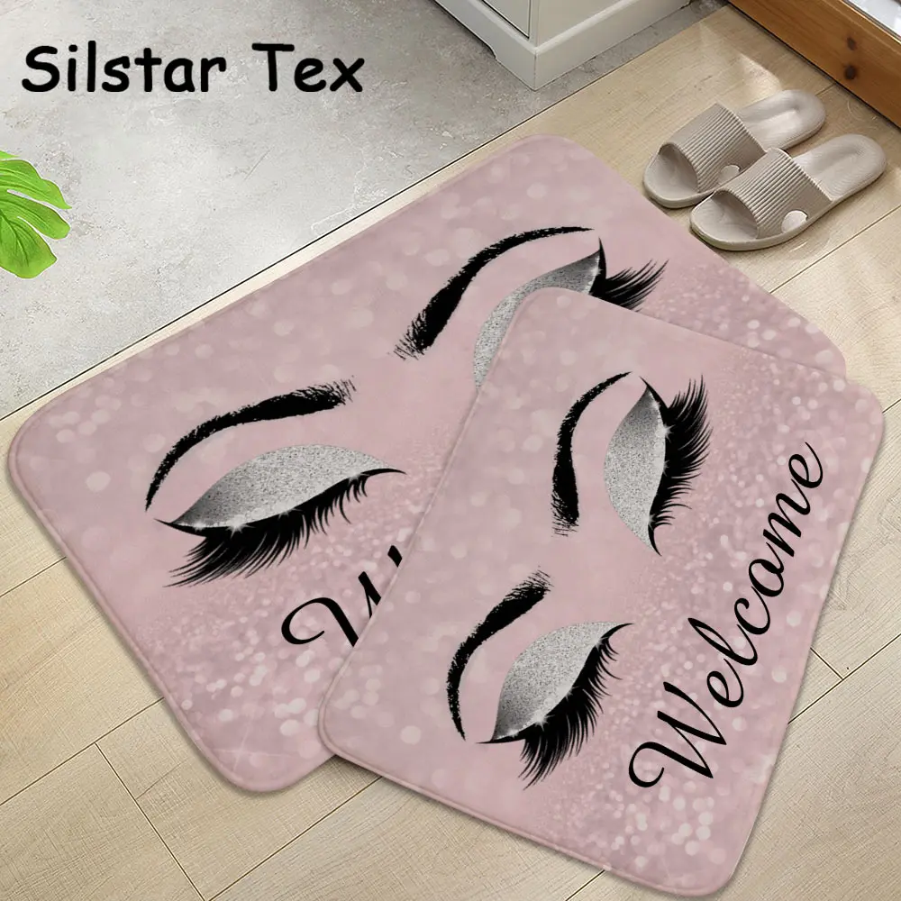 

Silstar Tex Creative Rose Golden Eyelashes Mats Modern Printing Long Carpet Washed Welcome Door Mat Glitter Decorative Pad