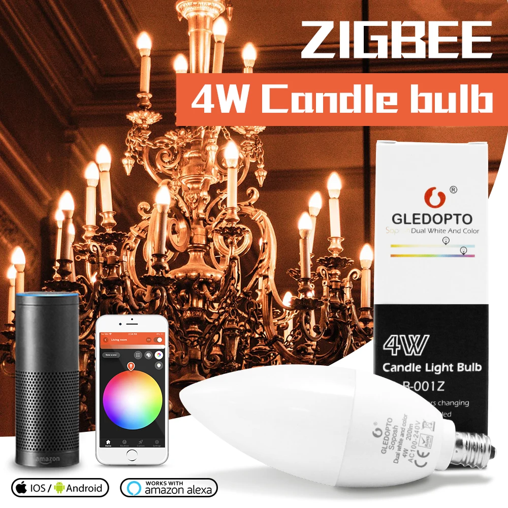 Умная Светодиодная лампа GLEDOPTO zigbee 4 Вт E12/E14 диммируемая RGBCCT декоративная свеча