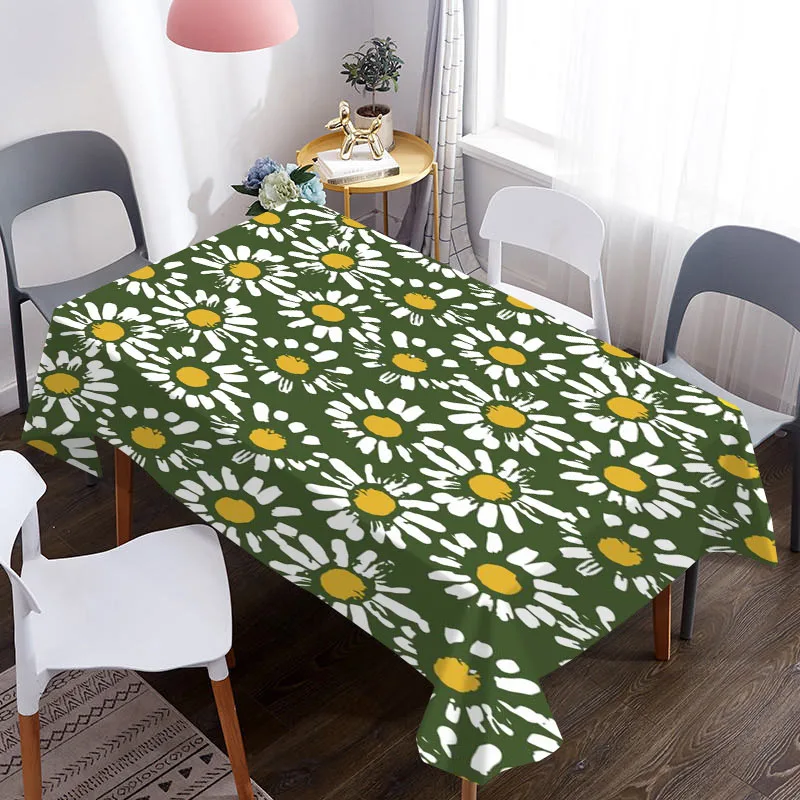 Скатерть на заказ водонепроницаемая ткань из ткани Оксфорд с 3D рисунком ромашки