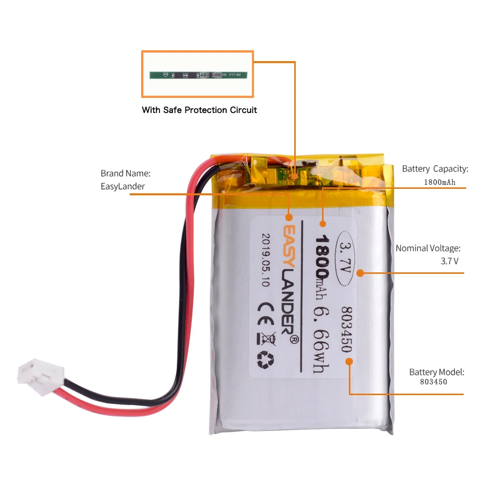 JST PH 2 0 мм 2pin 3 7 V 1800mAh литий-полимерная LiPo батарея Arduino MKR100 карта для MP3 DVD PAD камеры GPS