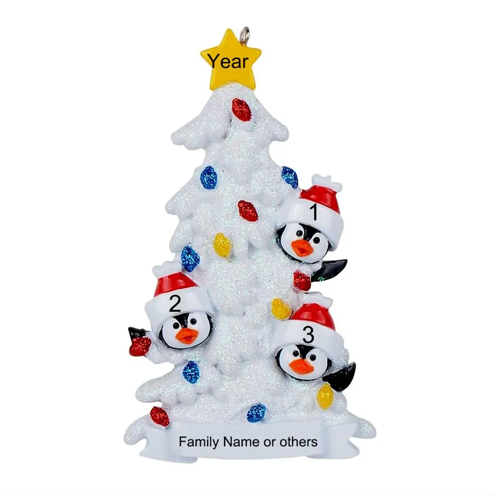 Смола Пингвин семья из 3 рождественские украшения с белой елкой как