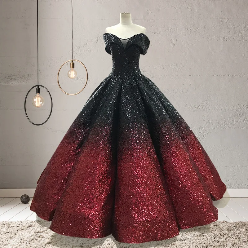 

Sparkly Silver Ombre Cap Sleeve Sequin Quinceanera Dresses for 15 years Masquerade Ball Gowns Off Shoulder V-Neck Sweet 16 Dress