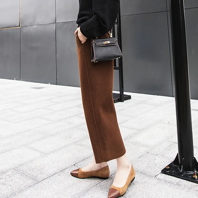 Новинка 2021 зимние женские брюки больших размеров плотные шерстяные девять