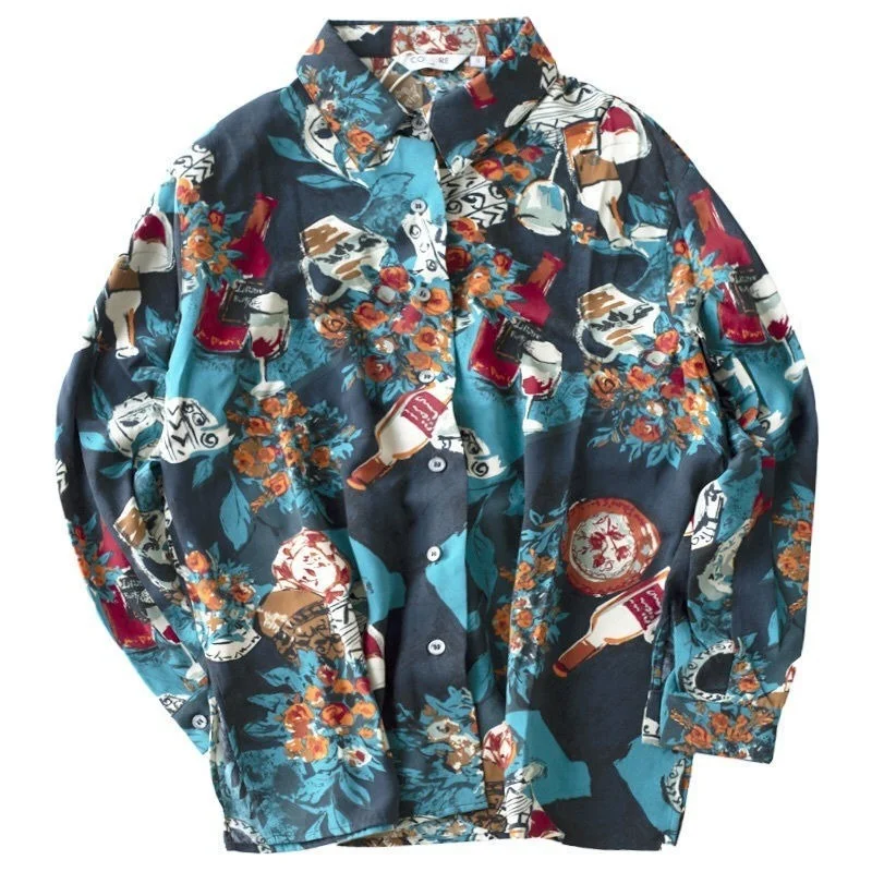 

Vintage Blouse Women Spring Fashion 2021 Harajuku Print Button Up Shirt Long Sleece Aesthetics Casual Women Clothing