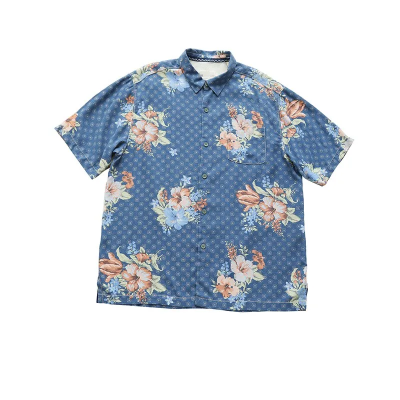 Tencel Мужская Роскошная Одежда гавайская рубашка с коротким рукавом с принтом большой размер США для отдыха - Цвет: Многоцветный