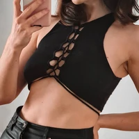 summer sexy pparty ttops backless hollow out fitness sleeveless short crop tops camisoles sstreetwear bblack lace up tank top