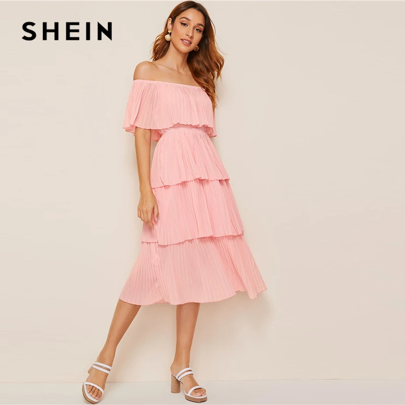 SHEIN Стильное Платье Со Складками И Открытыми Плечами Женские Летние Длинные Платья Без Рукавов