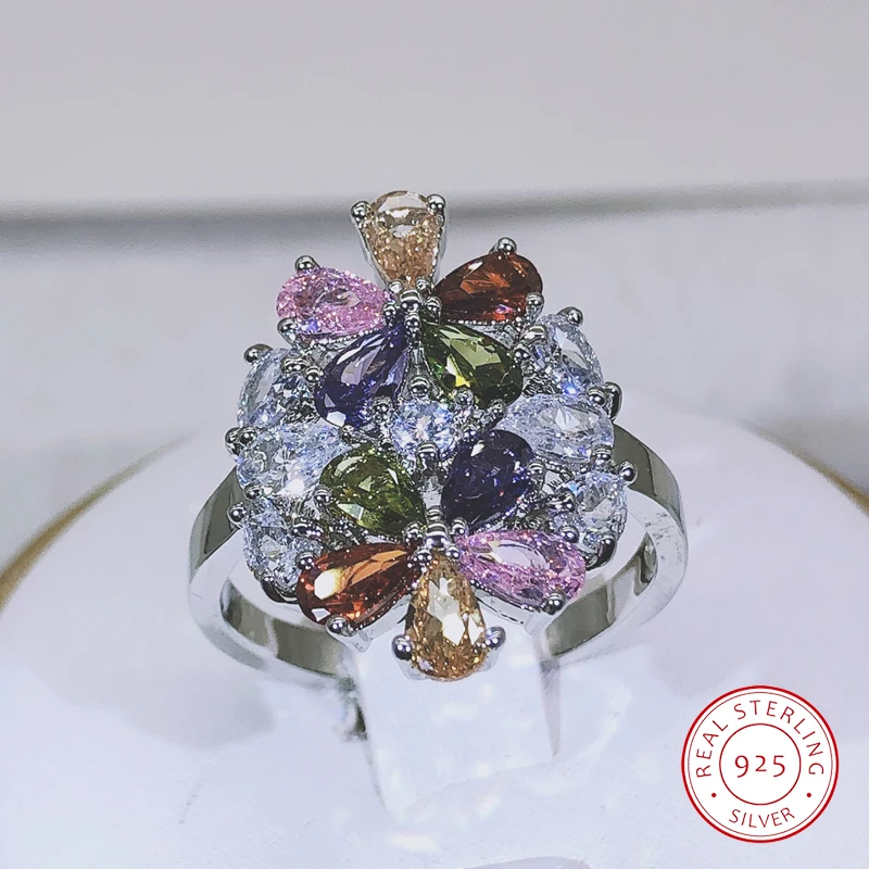 

Женское Обручальное кольцо с разноцветным кристаллом, в форме цветка