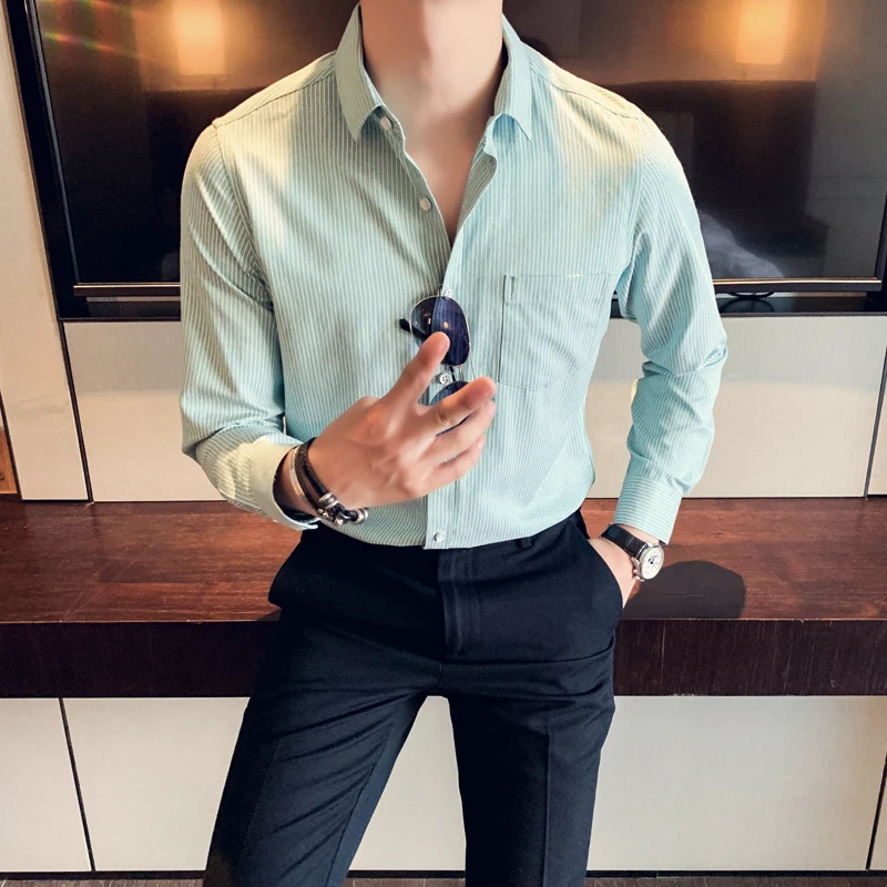 Мужская рубашка в британском стиле сезон осень-зима свободная полоску мужские