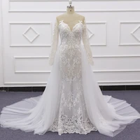 sj181 1 ivory custom made long sleeve v neckline detachable train sexy photos bridal dresses wedding dress mermaid