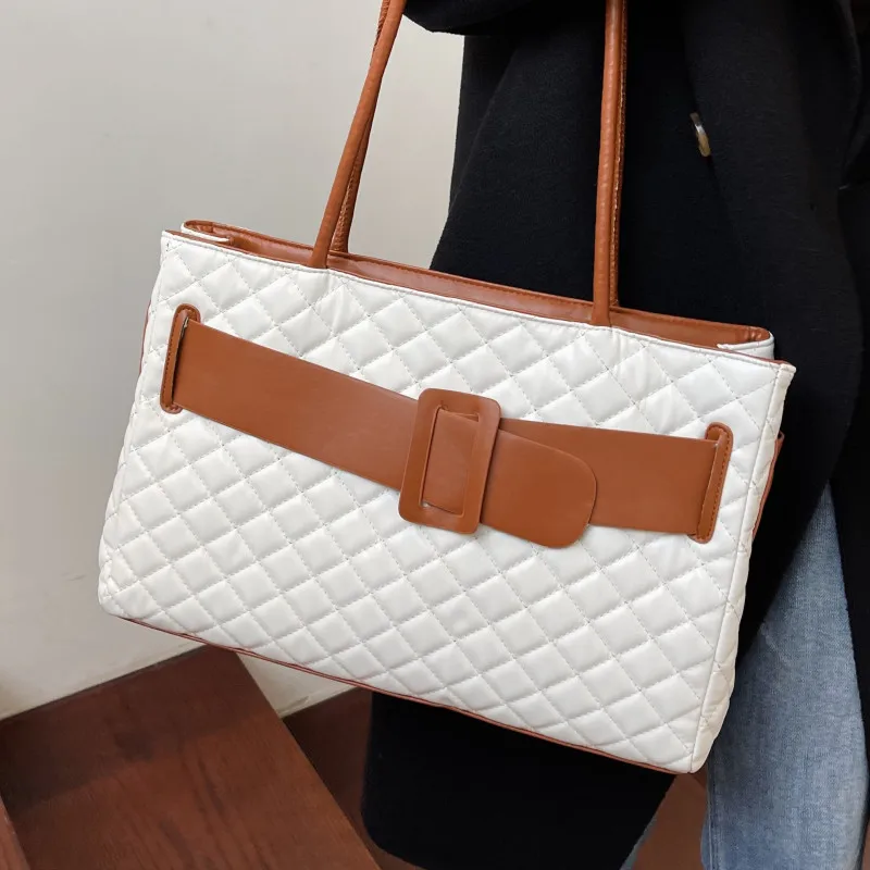 

Large White Shoulder Bags for Women Diamond Lattice Tote Bag Big Size Quilted Plaid Handbags Top Handle Ladies Nolso Se Mano Sac