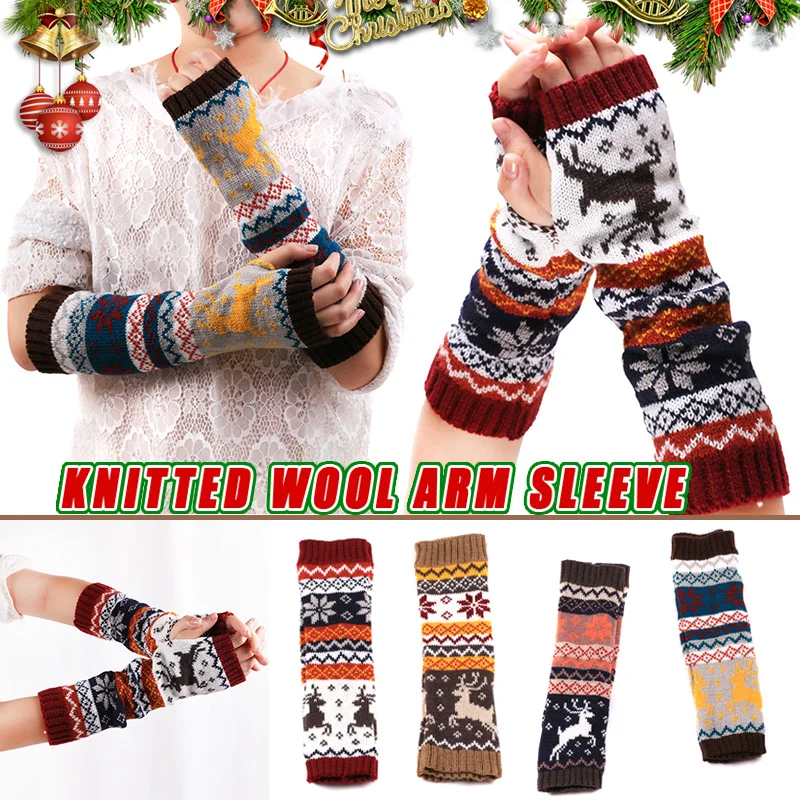 

1 Pair Fashion Autumn Winter Women Lady Knitted Long Gloves Arm Warm Fingerless Breathable Outdoor Xmas Knitting Wool Mittens