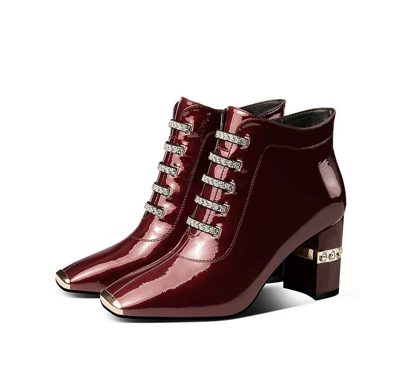 

Women s Shoes Luxury Noble Patent Leather With New Square Head Fashion Rhinestone Plus Size Ankle Boots For Women High Heels