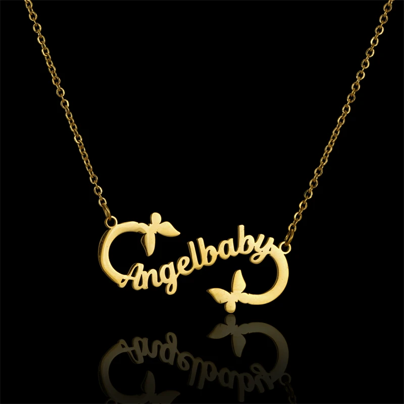 

Customized Name Necklaces Infinity Love Butterfly Stainless Steel Pendant Letter Choker Chain Personalized Jewelry Gift Women
