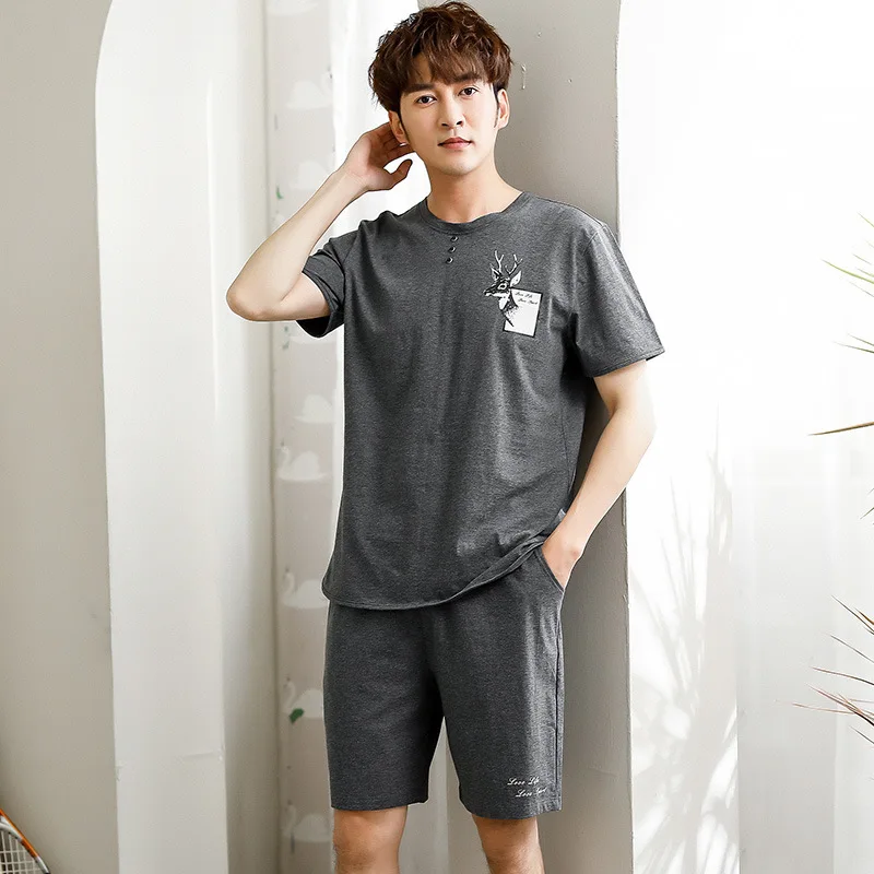 

Men Pajamas Summer New Style Pure Cotton Short Sleeve Shorts Refreshing Beach Casual Fashion Homewear Set Wholesale