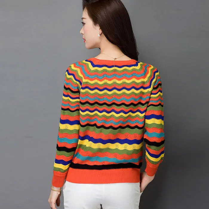 

Spring and autumn women's striped knitwear women's short Korean thin jacket with cardigan large size loose sweater small shawl