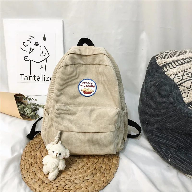 Женский вельветовый рюкзак с мультипликационным рисунком модная простая