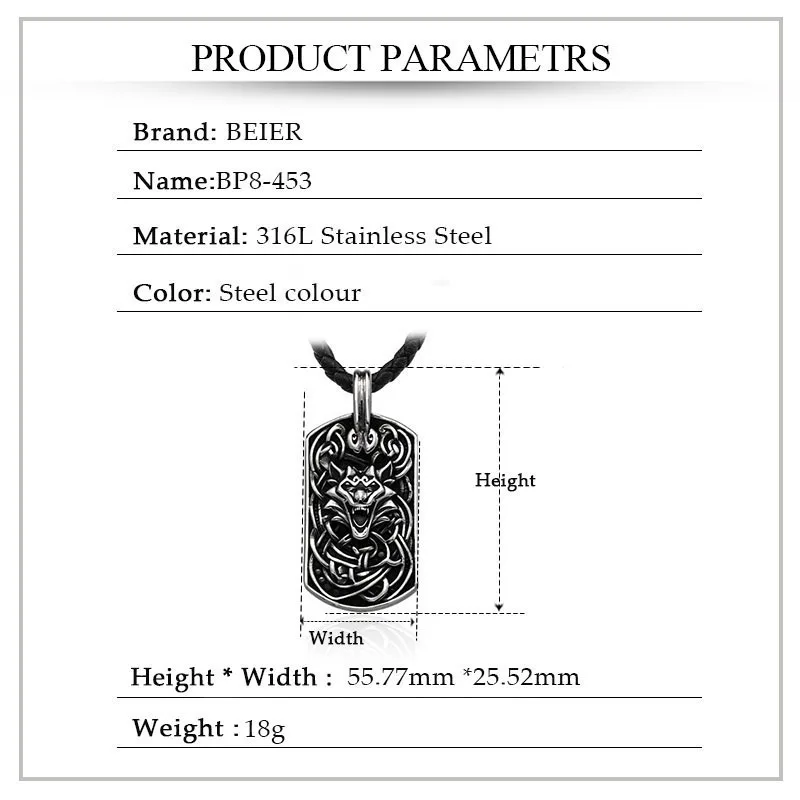 Мужской кулон голова Волка от Beier из нержавеющей стали 316L в скандинавском стиле с