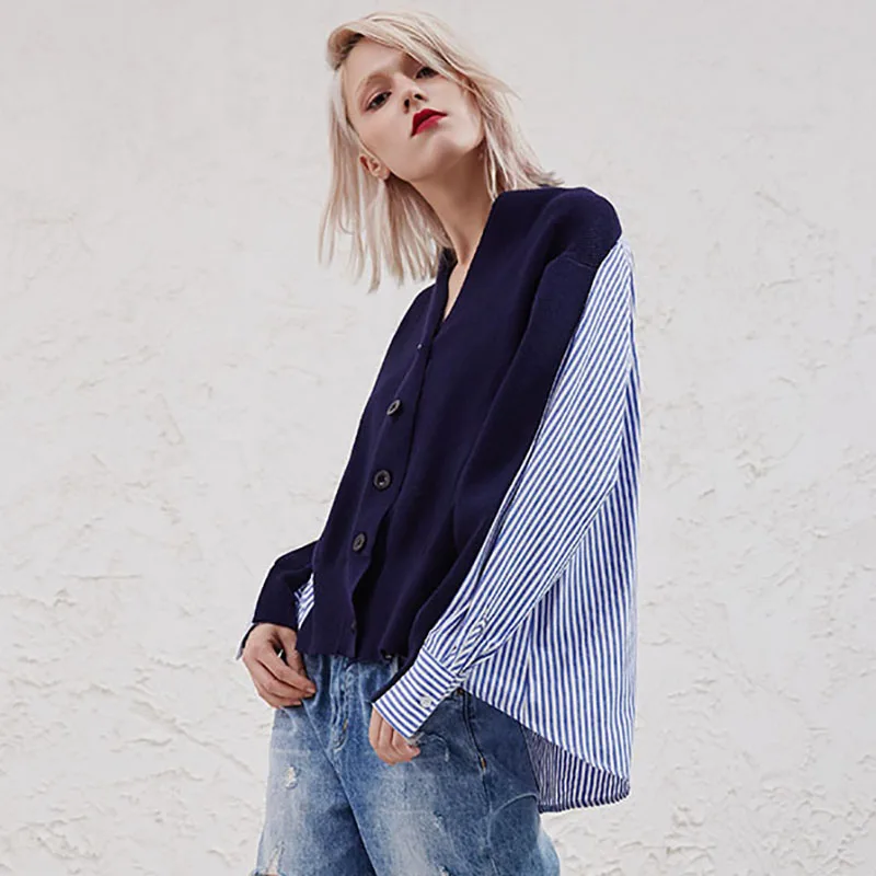 Модная рубашка кардиган в стиле пэчворк женский корейский Повседневный свитер с