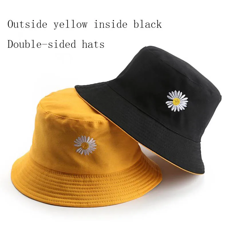 

2021 Spring women Bucket fishing Hats Sunscreen sun cap Little daisies Double-sided wear Spring lady fisherman hat fishing hats